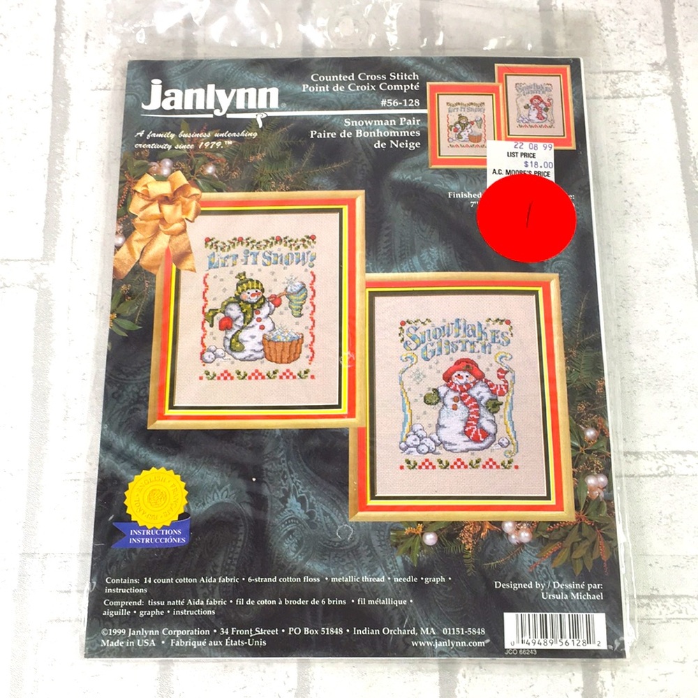 Vintage Janlynn Snowman Pair Cross Stitch Kit #56-128 Christmas NEW J1